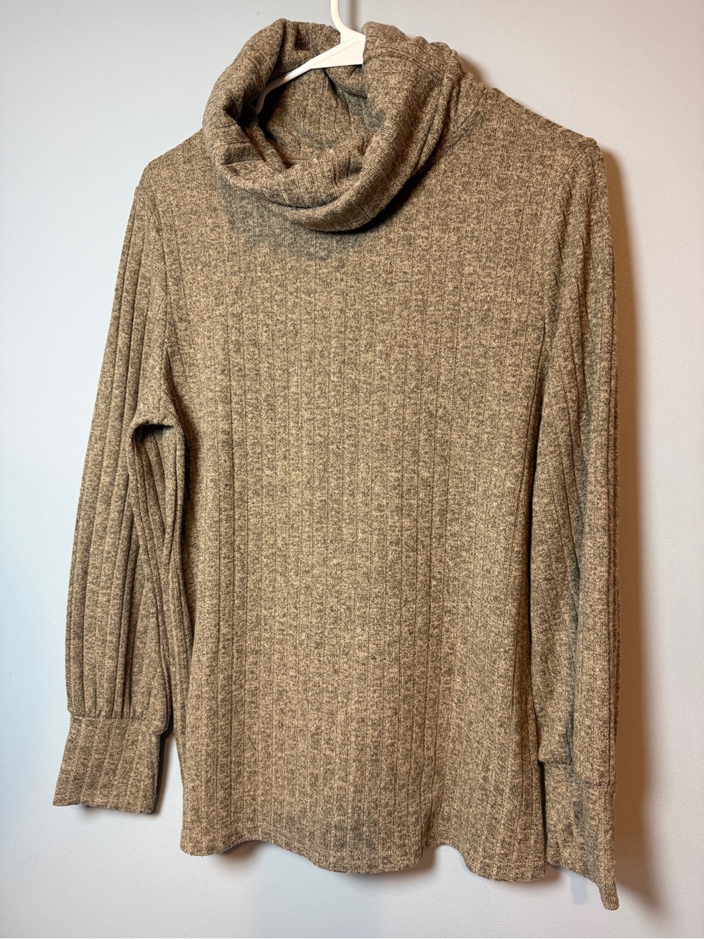 Ribbed Cowl Neck Sweater - Taupe